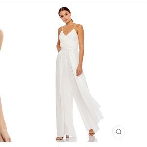 Ieena for Mac Duggal flowy faux wrap jumpsuit in white